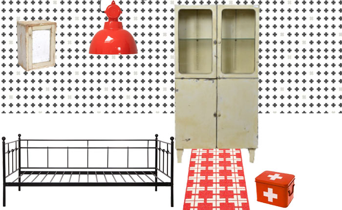 zusterkamer, kinderkamer inspiratie, meisjeskamer voorbeelden, kruisjes behang, zwart wit kinderkamer