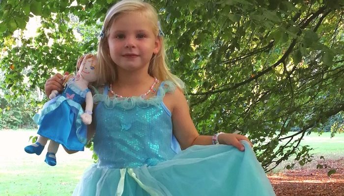 souza, popje, prinsessenjurk, blauwe verkleedjurk, verkleden, prinsessenmeisje, souza for kids